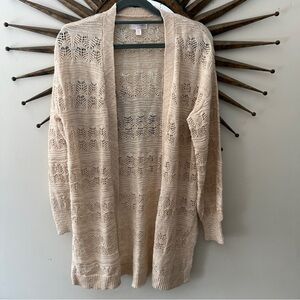 LC Lauren Conrad Women's sz XS pointelle open knit duster cardigan sweater cream